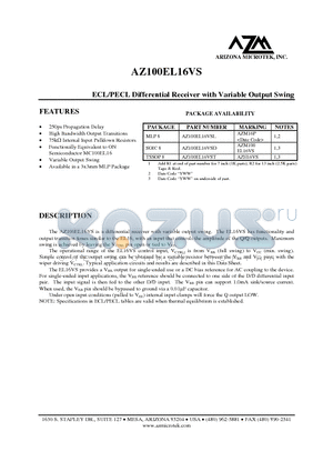 AZ100EL16VSD datasheet - ECL/PECL Differential Receiver with Variable Output Swing