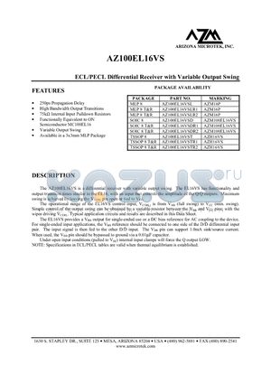 AZ100EL16VSLR1 datasheet - ECL/PECL Differential Receiver with Variable Output Swing