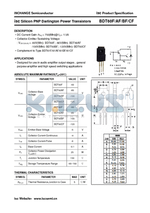 BDT60BF datasheet - isc Silicon PNP Darlington Power Transistors