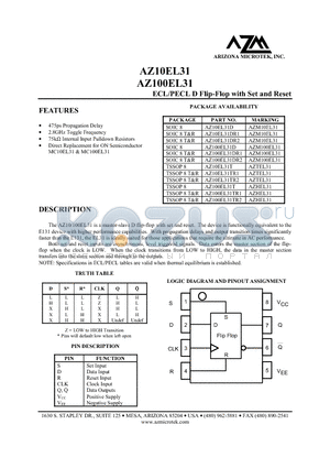 AZ100EL31 datasheet - ECL/PECL D Flip-Flop with Set and Reset