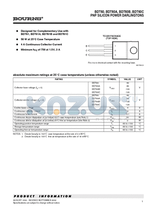 BDT60B datasheet - PNP SILICON POWER DARLINGTONS