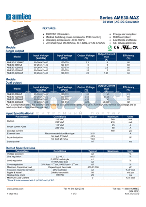 AME30-15DMAZ datasheet - 30 Watt | AC-DC Converter
