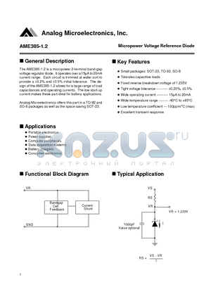 AME385AEAS datasheet - Micropower Voltage Reference Diode