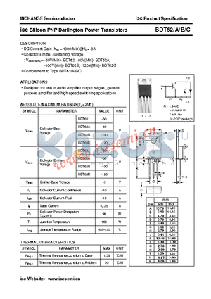 BDT62B datasheet - isc Silicon PNP Darlington Power Transistors