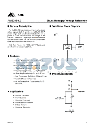 AME385AEAT datasheet - Shunt Bandgap Voltage Reference