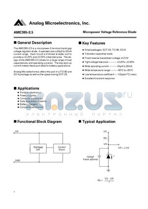 AME385BEAS datasheet - Micropower Voltage Reference Diode