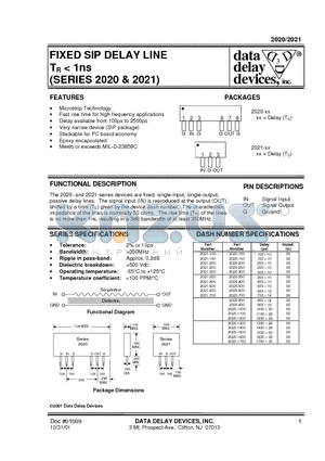 2020 datasheet - FIXED SIP DELAY LINE TR < 1ns