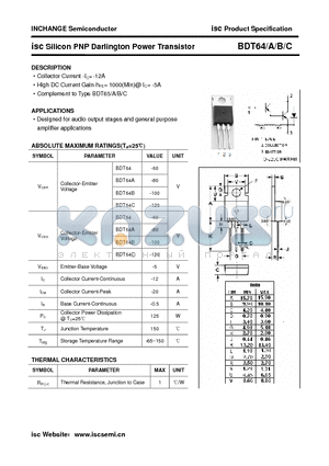BDT64A datasheet - isc Silicon PNP Darlington Power Transistor