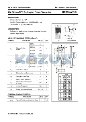 BDT65A datasheet - isc Silicon NPN Darlington Power Transistor