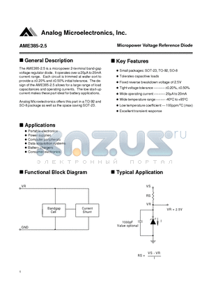 AME385DEHA datasheet - Micropower Voltage Reference Diode