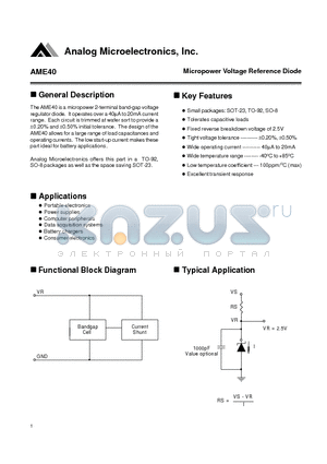 AME40 datasheet - Micropower Voltage Reference Diode