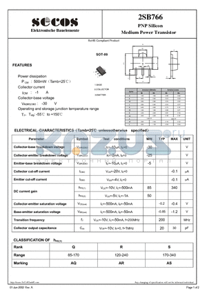 2SB766 datasheet - PNP Silicon Medium Power Transistor