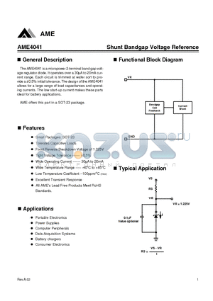AME4041AEETZ datasheet - Shunt Bandgap Voltage Reference
