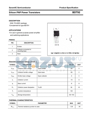 BDT92 datasheet - Silicon PNP Power Transistors