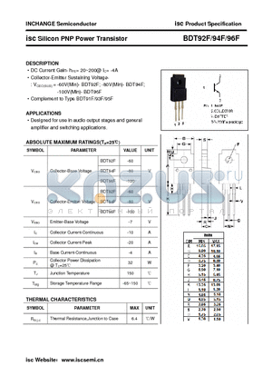 BDT92F datasheet - isc Silicon PNP Power Transistor