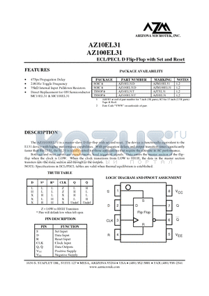 AZ100EL31T datasheet - ECL/PECL D Flip-Flop with Set and Reset