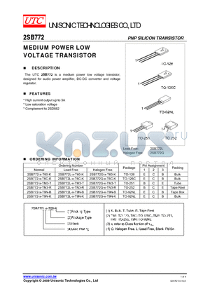 2SB772-X-TN3-R datasheet - MEDIUM POWER LOW VOLTAGE TRANSISTOR