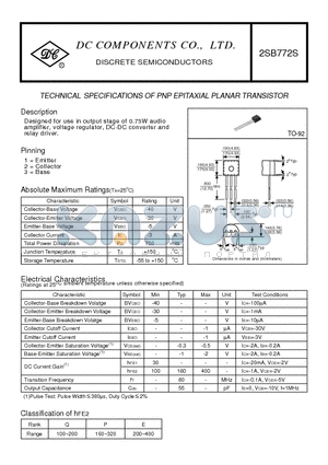 2SB772S datasheet - TECHNICAL SPECIFICATIONS OF PNP EPITAXIAL PLANAR TRANSISTOR