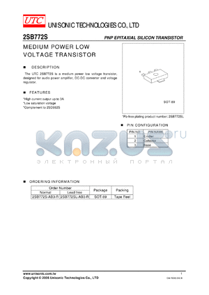 2SB772S-AB3-R datasheet - PNP EPITAXIAL SILICON TRANSISTOR