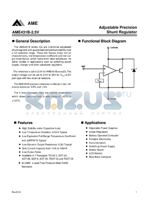 AME431BAJATA25Z datasheet - Adjustable Precision Shunt Regulator