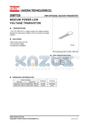 2SB772S-T92-K datasheet - PNP EPITAXIAL SILICON TRANSISTOR