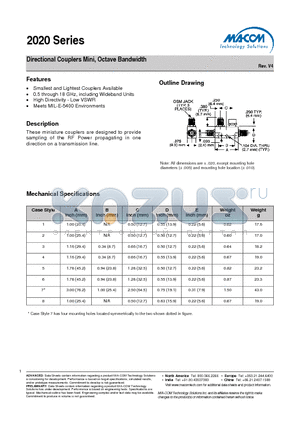 2020-6601-10 datasheet - Directional Couplers Mini, Octave Bandwidth