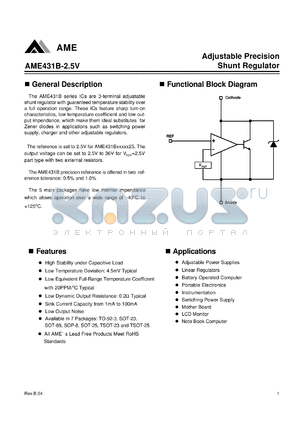 AME431BAJATB25Z-1 datasheet - Adjustable Precision Shunt Regulator