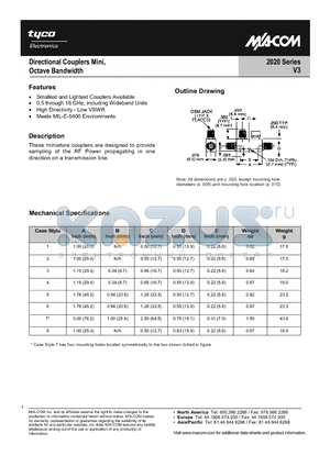 2020-6603-30 datasheet - Directional Couplers Mini, Octave Brandwidth