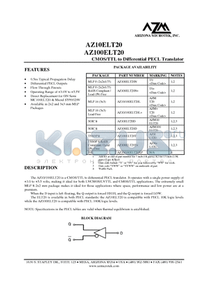 AZ100ELT20 datasheet - CMOS/TTL to Differential PECL Translator