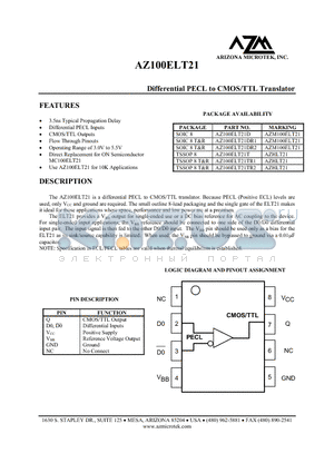 AZ100ELT21T datasheet - Differential PECL to CMOS/TTL Translator