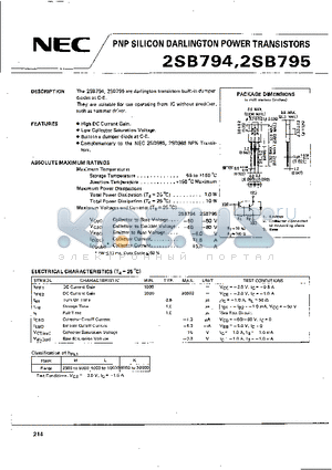 2SB794 datasheet - PNP SILICON DARLINGTON POWER TRANSISTORS