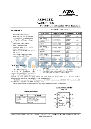 AZ100ELT22T+ datasheet - CMOS/TTL to Differential PECL Translator
