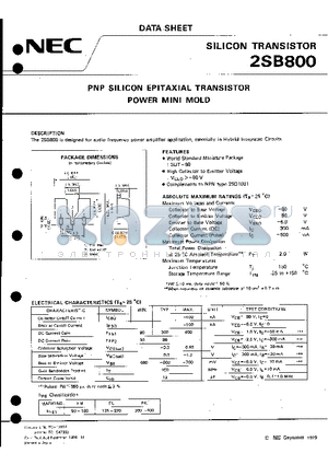 2SB800 datasheet - PNP SILICON EPITAXIAL TRANSISTOR POWER MINI MOLD