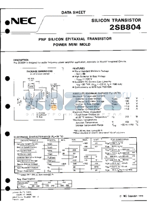 2SB804 datasheet - PNP SILICON EPITAXIAL TRANSISTOR POWER MINI MOLD