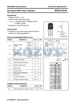 BDV91 datasheet - isc Silicon NPN Power Transistor