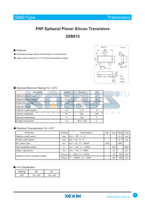 2SB815 datasheet - PNP Epitaxial Planar Silicon Transistors