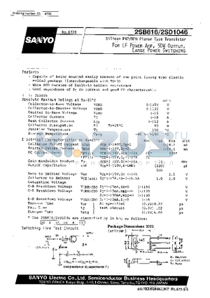 2SB816 datasheet - For LF Power Amp,50W Output, Large Power Switching