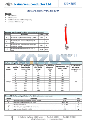 130NS120 datasheet - Standard Recovery Diodes, 130A