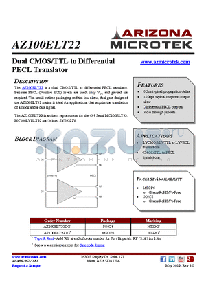 AZ100ELT22DG datasheet - Dual CMOS/TTL to Differential PECL Translator