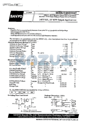 2SB817 datasheet - 140V/12A, AF 60W Output Applications