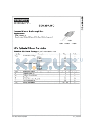 BDW23A datasheet - Hammer Drivers, Audio Amplifiers Applications