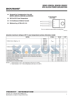 BDW23C datasheet - NPN SILICON POWER DARLINGTONS