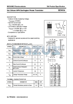 BDW39 datasheet - isc Silicon NPN Darlington Power Transistor