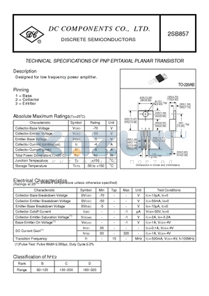 2SB857 datasheet - TECHNICAL SPECIFICATIONS OF PNP EPITAXIAL PLANAR TRANSISTOR