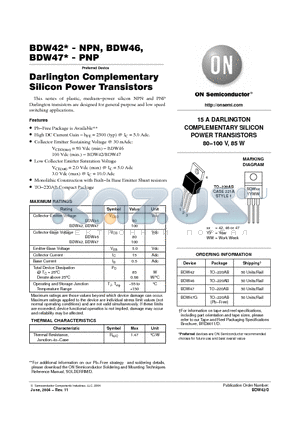 BDW46 datasheet - Darlington Complementary Silicon Power Transistors