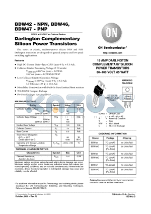 BDW46 datasheet - Darlington Complementary Silicon Power Transistors