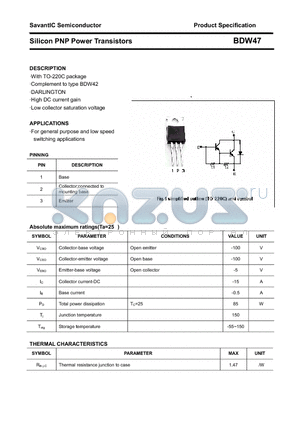 BDW47 datasheet - Silicon PNP Power Transistors