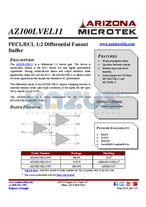 AZ100LVEL11NG datasheet - PECL/ECL 1:2 Differential Fanout Buffer