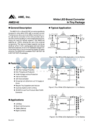 AME5142AEEVADJZ datasheet - White LED Boost Converter In Tiny Package