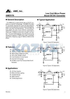 AME5170 datasheet - Low Cost Micro Power Boost DC/DC Converter